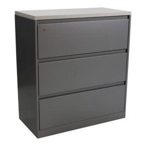 Steelcase Used 3 Drawer 36 In Lateral File w White Laminate Top, Silver