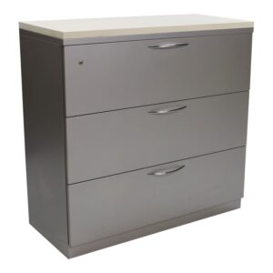 Steelcase Used 3 Drawer 42 In Lateral File w Off White Laminate Top, Silver