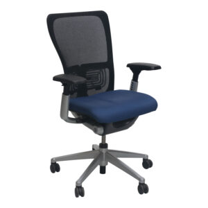 Haworth Zody Classic Black Mesh Back Used Task Chair, Blue Seat