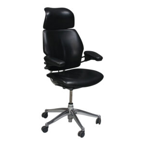 Humanscale Freedom Used High Back Leather Task Chair w Aluminum Base and Headrest, Black
