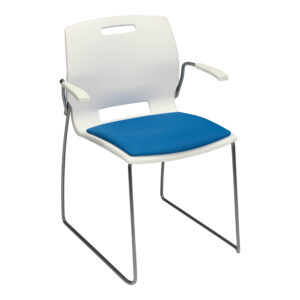 Izzy Used Stack Chair w Sled Base, White and Blue