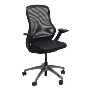 Knoll ReGeneration Used Bronze Back Task Chair w Aluminum, Black Satin PU Leather Seat