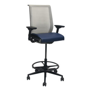 Steelcase Think Used Coconut Mesh Back Stool, Ocean Blue PU Leather Seat