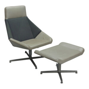 Arcadia Nios Used High-back Lounge Chair w Ottoman, Gray PU w Multicolor Fabric Panel