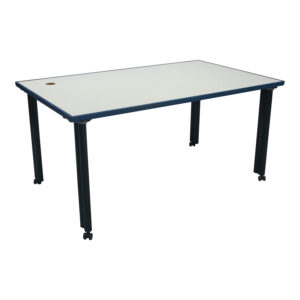 Knoll Propeller Used 36x60 Mobile Multipurpose Table, White w Blue Edging