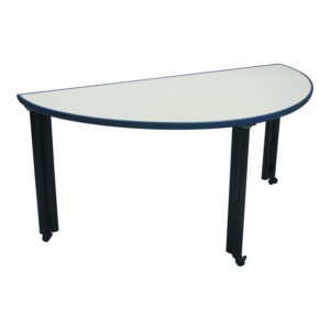 Knoll Propeller Used Half Circle Mobile Multipurpose Table, White w Blue Edging