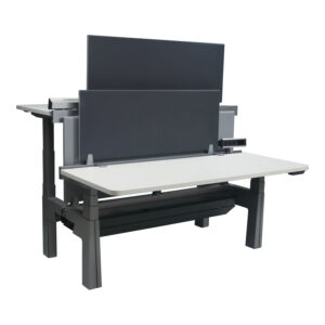 Steelcase Used 24x65 In HAT Electric Sit Stand Double Desk for 2 w Gray Privacy Panels, White