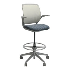 Steelcase Cobi Used Coconut Mesh Stool with Fixed Arms w Platinum Frame, Blue Circle Pattern