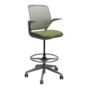 Steelcase Cobi Used Coconut Mesh Stool with Fixed Arms w Platinum Frame, Green Pattern