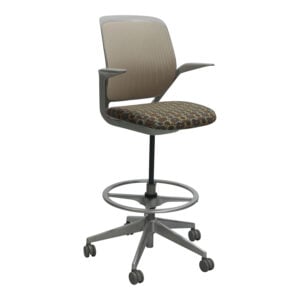 Steelcase Cobi Used Malt Mesh Stool with Fixed Arms w Platinum Frame, Brown Circle Pattern