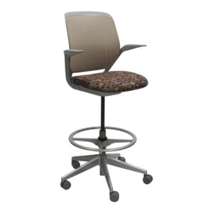 Steelcase Cobi Used Malt Mesh Stool with Fixed Arms w Platinum Frame, Red Circle Pattern